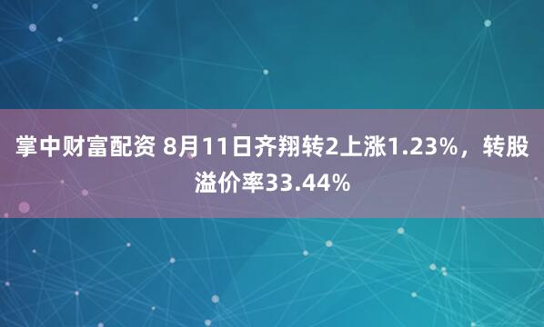 掌中财富配资 8月11日齐翔转2上涨1.23%，转股溢价率33.44%